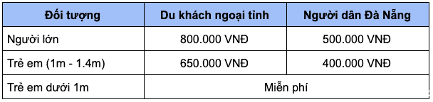 bảng giá vé Bà Nà