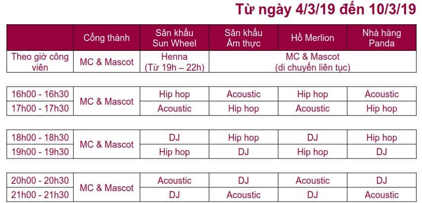 Lịch trình các hoạt động hàng ngày trong chuỗi sự kiện “Rạng rỡ nàng hoa”