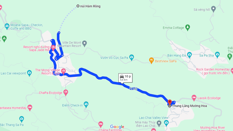 Cung đường từ núi Hàm Rồng đến thung lũng Mường Hoa (Nguồn: Google Maps)