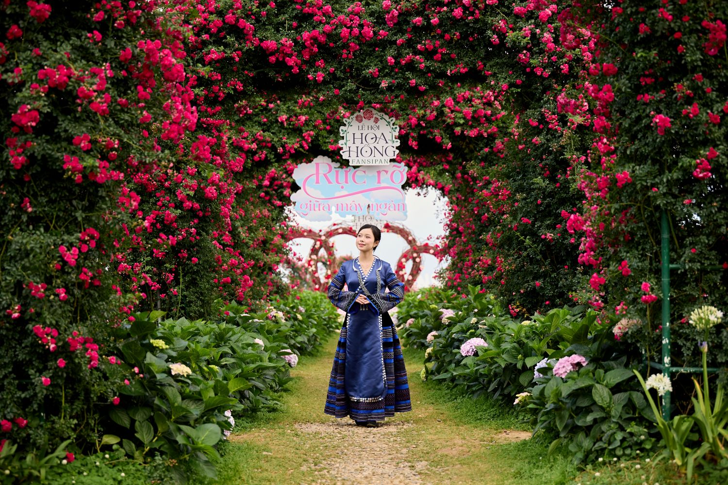 Du khách check in bên các tiểu cảnh hoa hồng đầy sắc màu