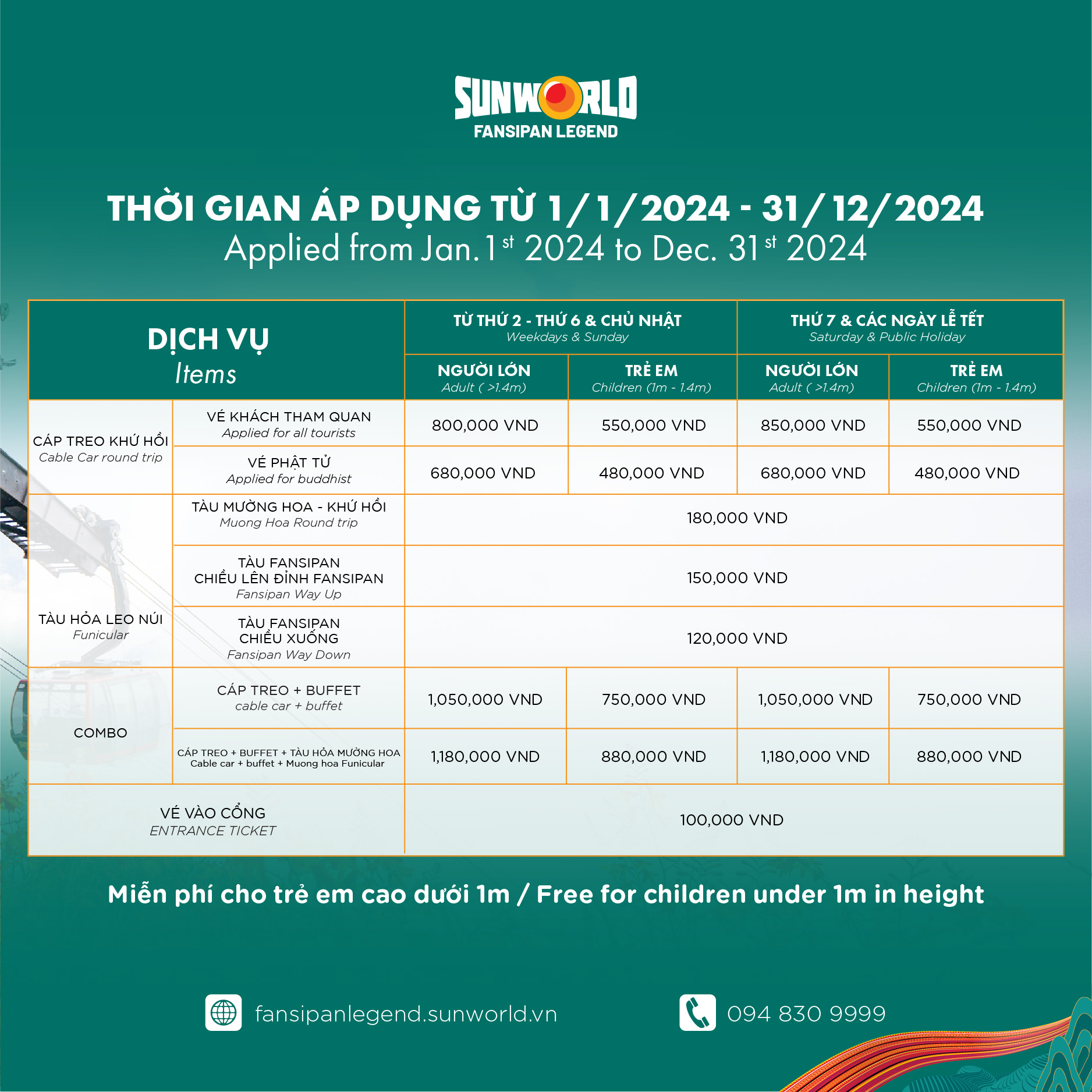 Giá vé 2024 tại SunWorld Fansipan Legend