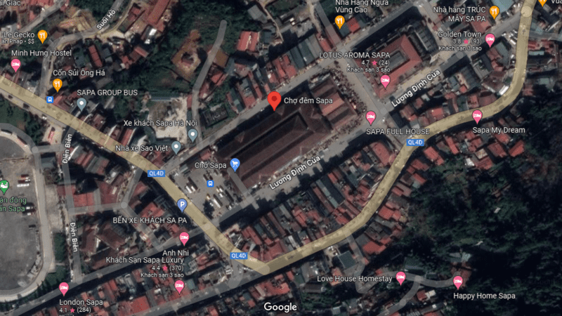 Địa chỉ chợ đêm Sa Pa trên bản đồ vệ tinh 