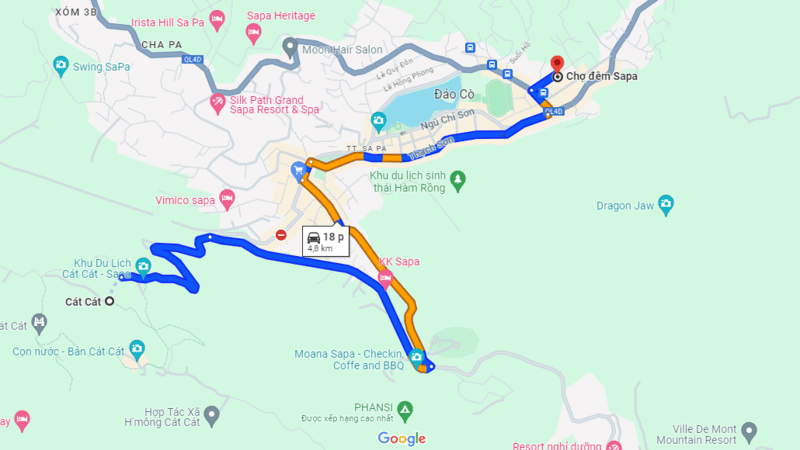Trục đường từ bản Cát Cát đến chợ đêm ở Sa Pa 