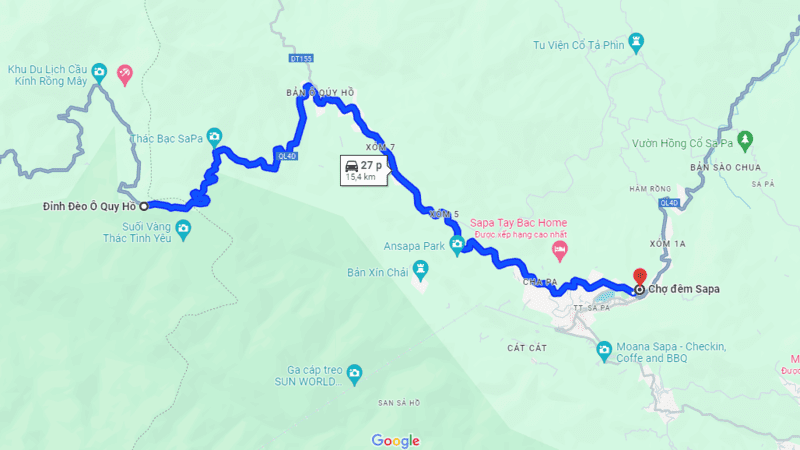 Trục đường từ đèo Ô Quy Hồ đến chợ đêm Sa Pa 