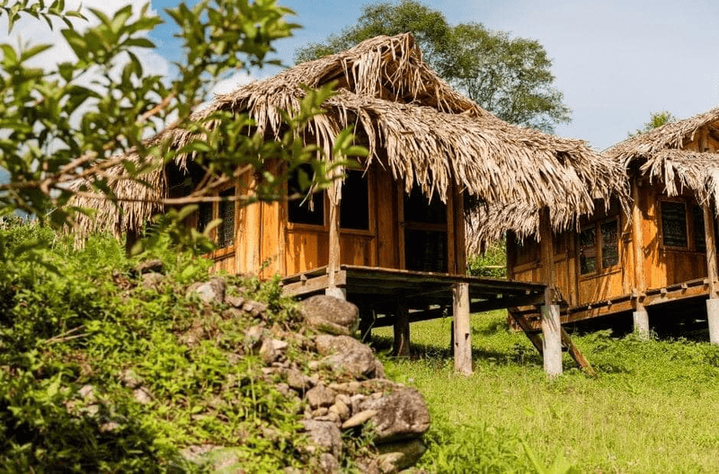 Cận cảnh các gian nhà sàn vách gỗ mái lá