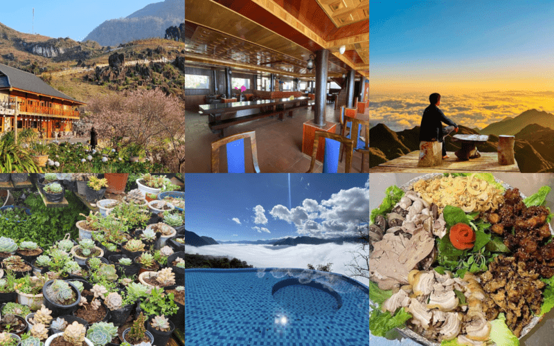 Khu vườn hoa, hồ bơi và các món ăn hấp dẫn được phục vụ tại Sky Hill Homestay Mường Hoa Sa Pa