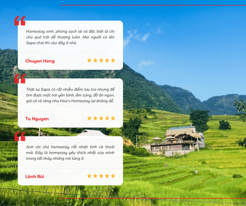 Hoa’s Homestay là sự lựa chọn ưu tiên của nhiều du khách khi có nhu cầu lưu trú tại Hầu Thào