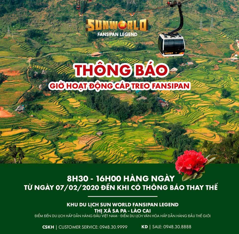 Thông báo thời gian hoạt động mới nhất của cáp treo Fansipan 