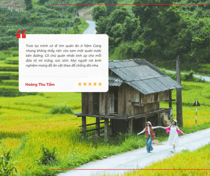 Du khách chia sẻ kinh nghiệm ăn uống tại bản Nậm Cang