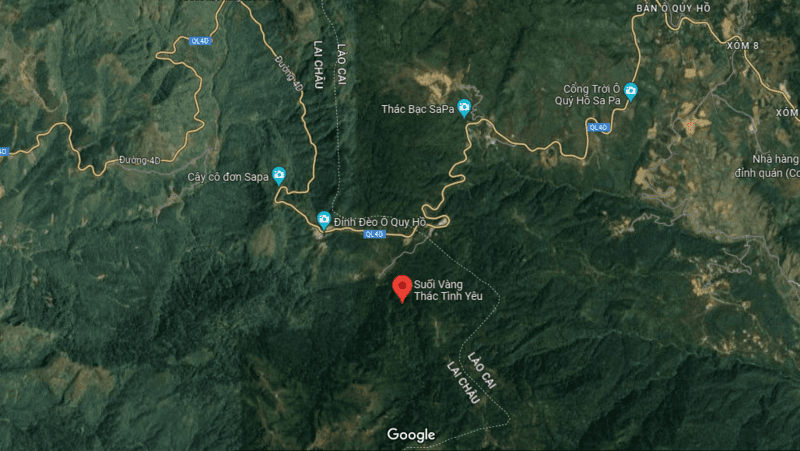 Vị trí của suối Vàng thác tình yêu Sa Pa nhìn trên bản đồ vệ tinh