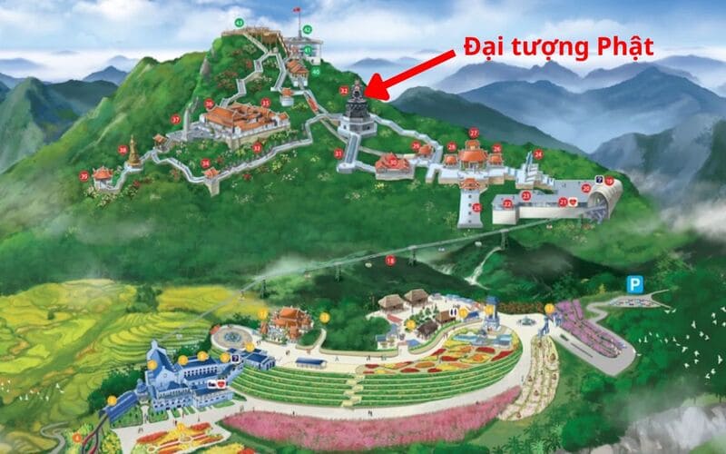 Vị trí tượng Phật đỉnh Fansipan trên bản đồ Khu du lịch Sun World Fansipan Legend