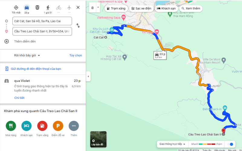 Bản đồ đường đi từ bản Cát Cát qua thung lũng lúa đến Ý Linh Hồ