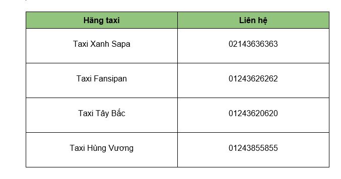 Các hãng taxi sapa fansipan