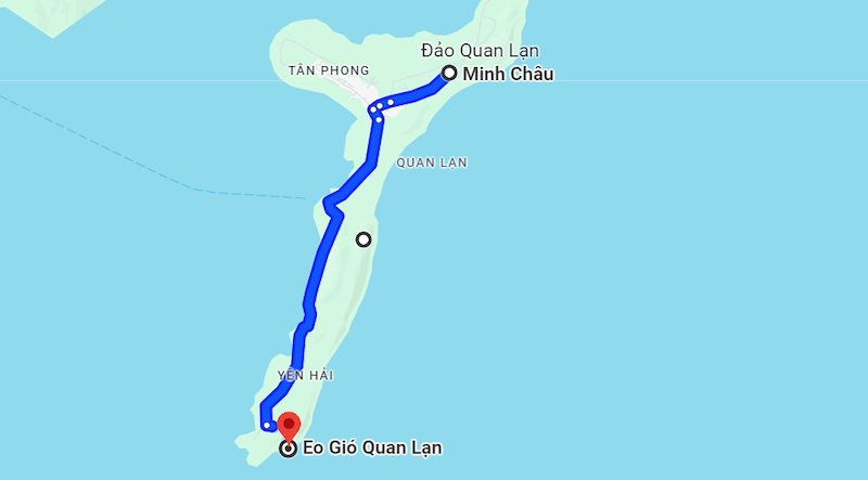 Eo gió Quan Lạn nằm cách trung tâm đảo Quan Lạn khoảng 9km về hướng Tây Nam