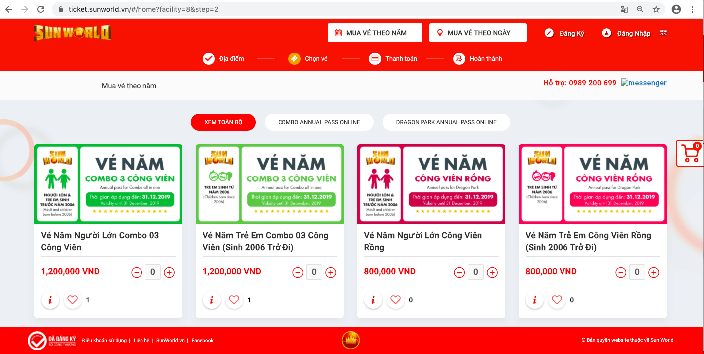 Trang bán vé (website) của Sun World thiết kế trực quan, giúp du khách dễ dàng thao tác.