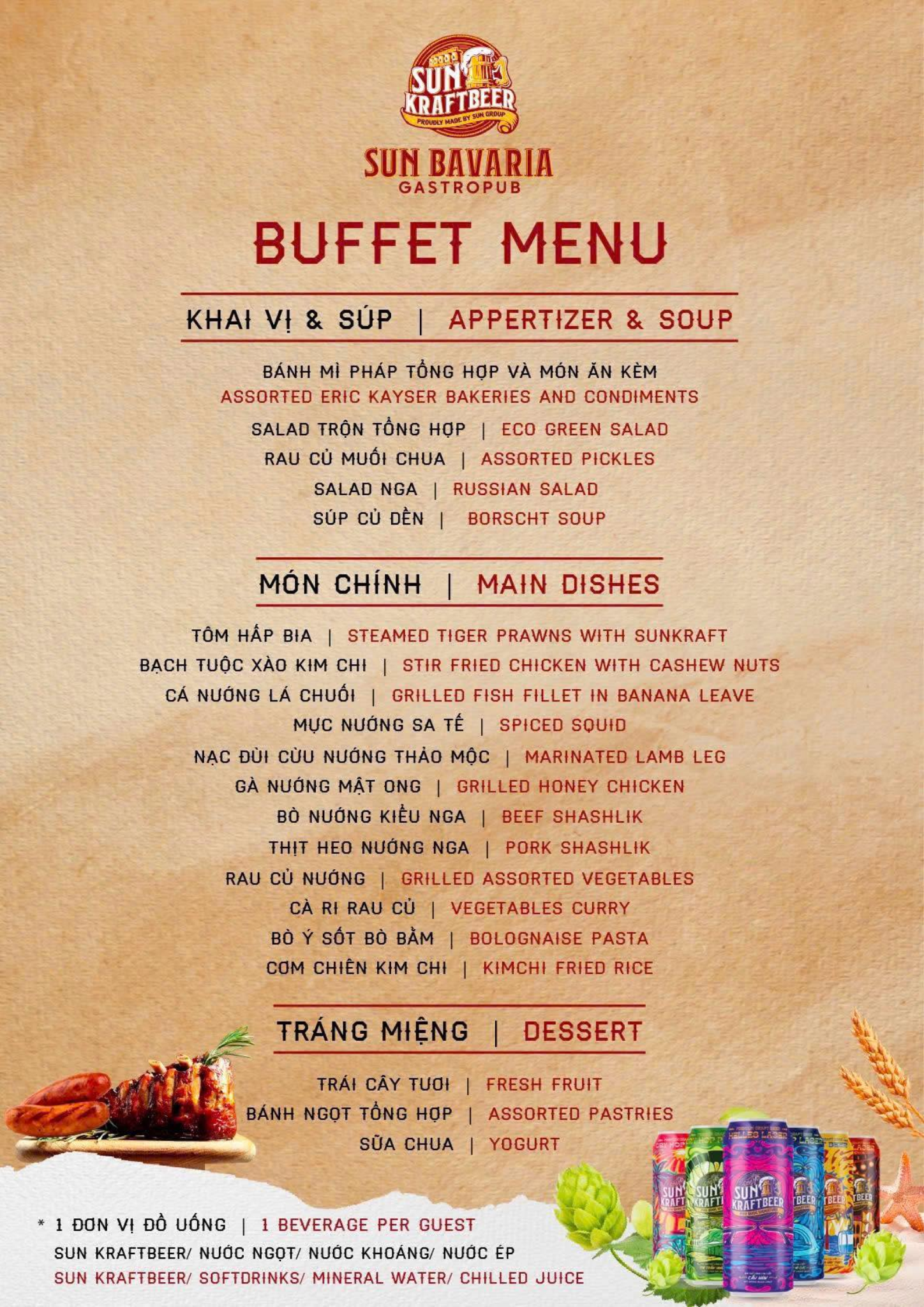 Thực đơn buffet tại Sun Bavaria GastroPub. (Nguồn: Sưu tầm)