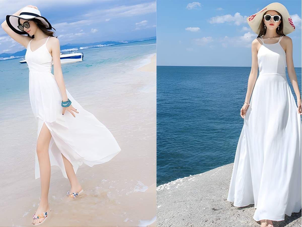 Phong cách váy maxi khi chụp ảnh tại Hòn Thơm tạo vẻ nhẹ nhàng.