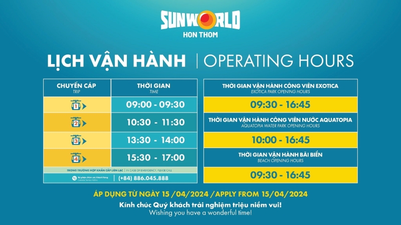 Lịch vận hành cáp treo Hòn Thơm