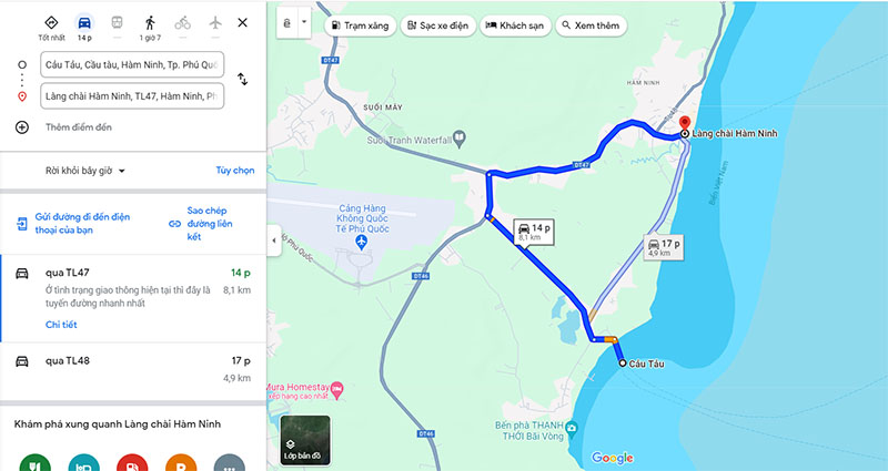 Du khách có thể mua vé cao tốc đến Bãi Vòng (8,1km) để đến làng chài Hàm Ninh