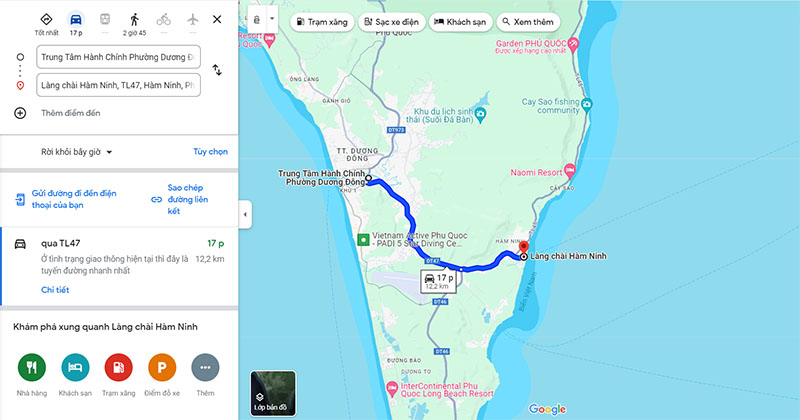 Từ thị trấn Dương Đông đến làng chài Hàm Ninh khoảng 12,2km