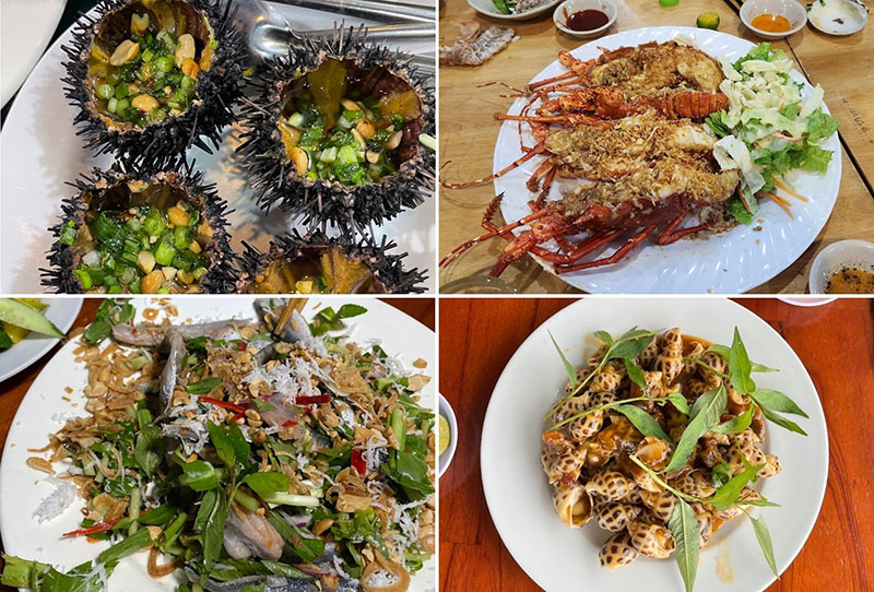Nguyên liệu đa dạng từ các món về cá, ốc, tôm cho đến nhum biển, hàu… 