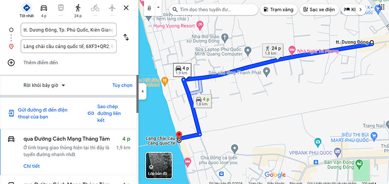 Làng chài Cầu Cảng Phú Quốc nằm trên khu vực đường Trần Phú, bạn có thể đi theo maps đến hẻm chính rồi đi bộ vào làng chài