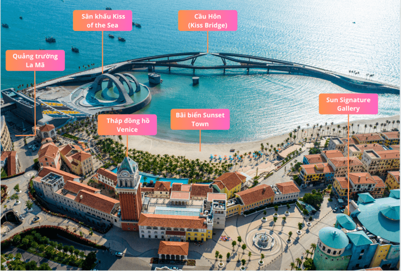 Sơ đồ các địa điểm tham quan nổi bật tại Sunset Town - Thị trấn Hoàng Hôn (Địa Trung Hải)