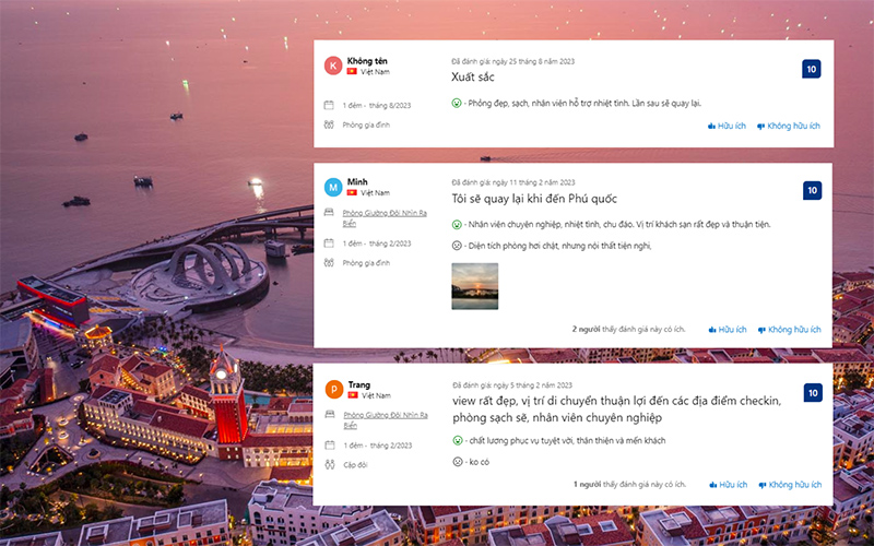Du khách feedback sau khi trải nghiệm nghỉ dưỡng tại Times Sorrento Boutique Hotel