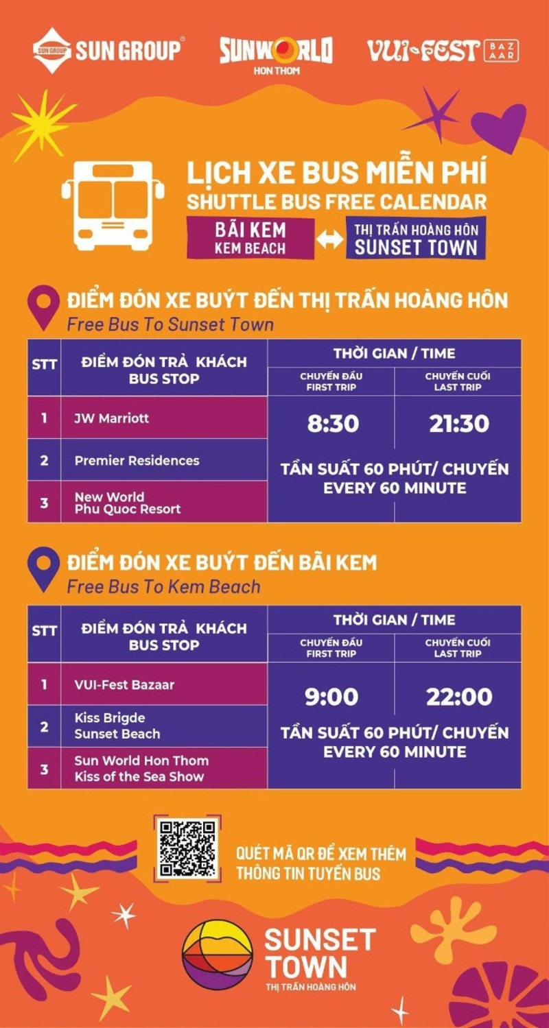  Lịch hoạt động của xe bus Sun World Hon Thom đón trả du khách