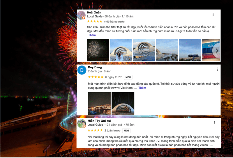 Du khách để lại nhiều đánh giá tích cực về show diễn Kiss of the Sea