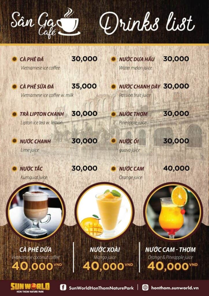 Thực đơn đồ uống phong phú tại Sân Ga Cafe 