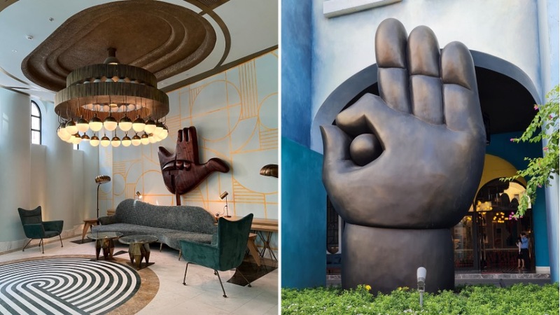 Nhiều bức tượng hình bàn tay được bố trí khắp nơi tại Sun Signature Gallery