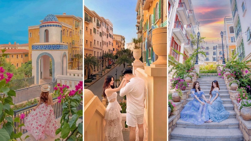 Bậc thang tiểu cảnh là điểm check-in yêu thích của nhiều du khách khi dạo quanh thị trấn