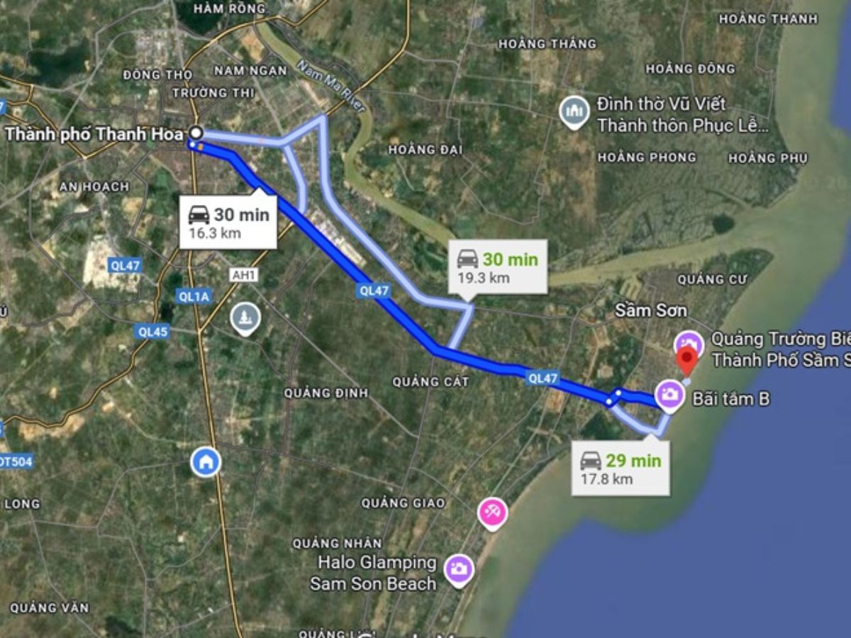 Từ trung tâm Thanh Hóa đi Sầm Sơn chỉ mất 25 - 30 phút di chuyển cho quảng đường 17 km.