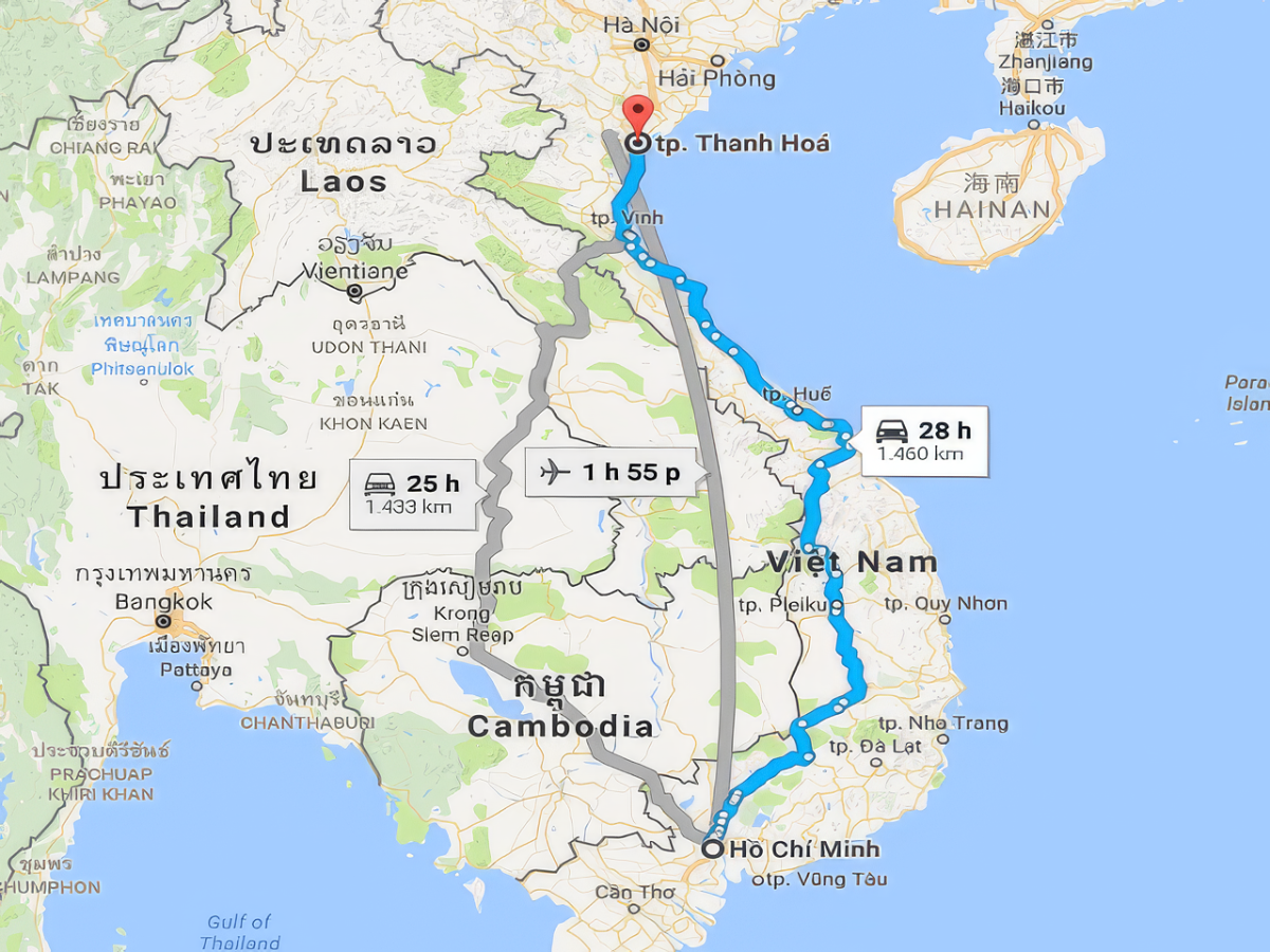 Thời gian di chuyển khoảng 29 - 32 giờ theo dữ liệu từ Google Maps. 