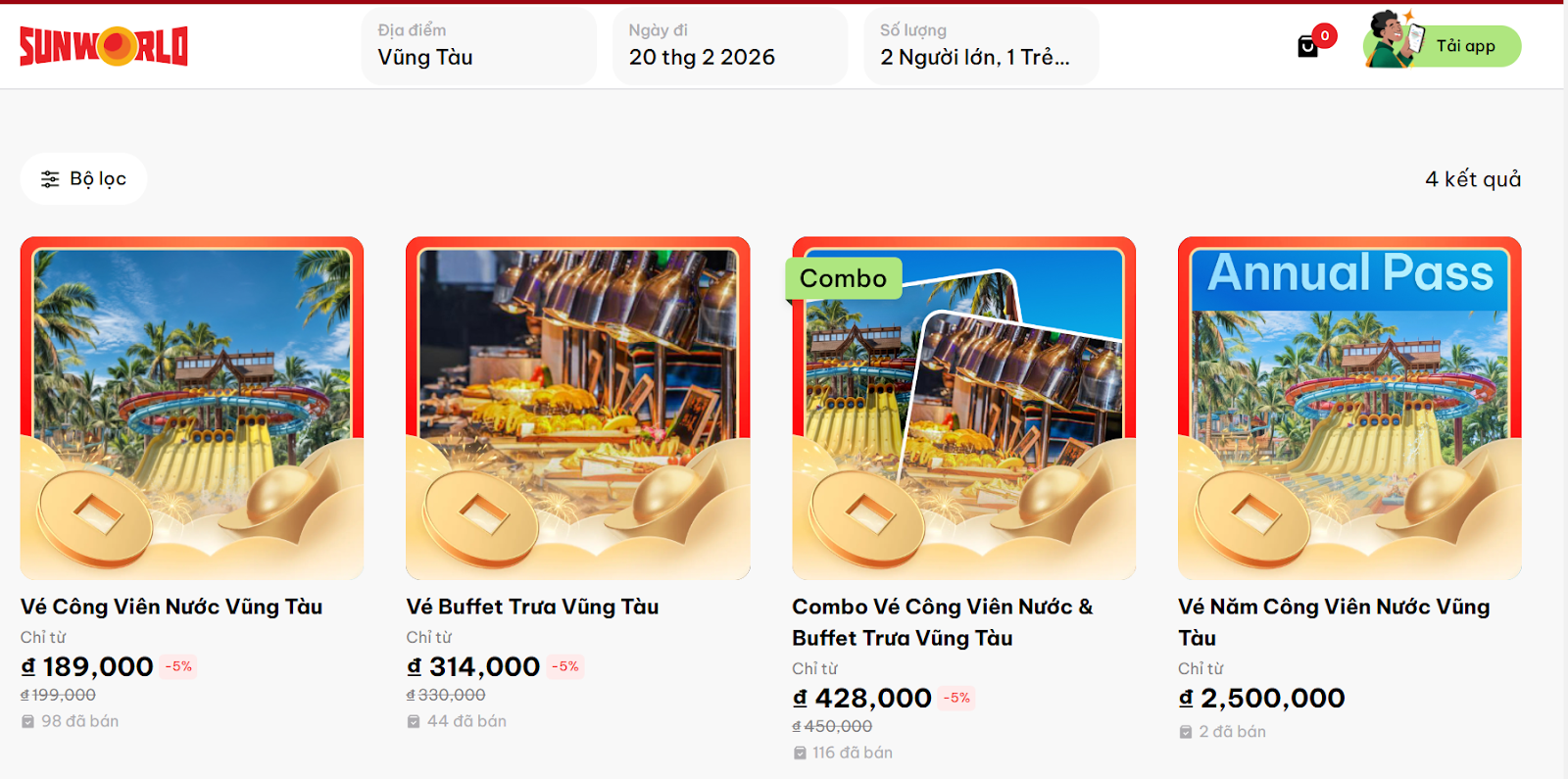 Giao diện cổng bán vé online của Sun World Vung Tau chính thức ra mắt ngày 5/2/2026.