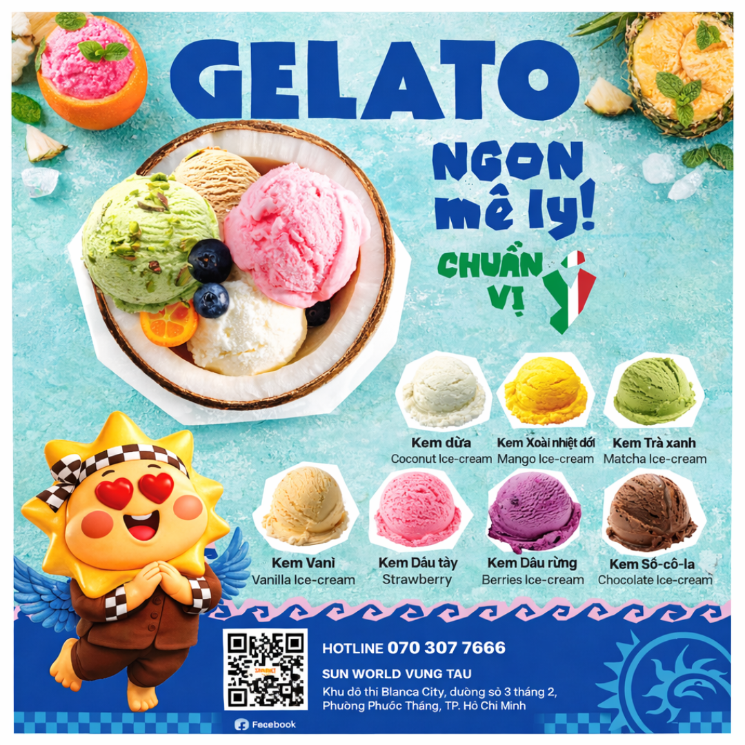 Beach Scoops mang đến những cây kem Ý béo mịn giúp du khách giải nhiệt sau khi vui chơi hết mình tại Aqua Adventure.