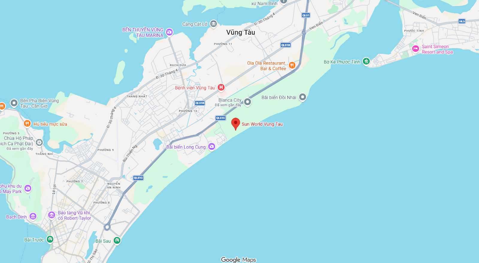 Sun World Vung Tau nằm bên Bãi Sau, cận kề các địa điểm tham quan nổi tiếng tại Vũng Tàu