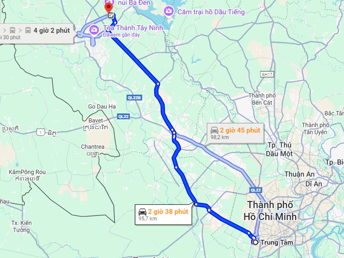 Lộ trình di chuyển từ TP.HCM đi Tây Ninh chỉ gần 100 km.