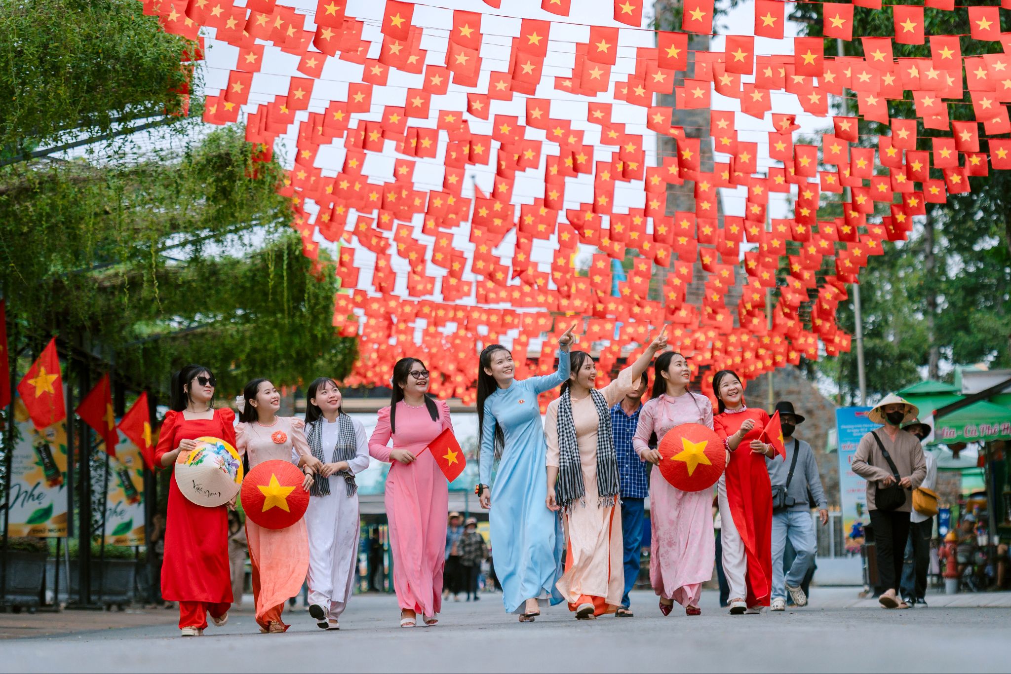 Streets adorned with national flags to celebrate Vietnam's National Day on September 2nd