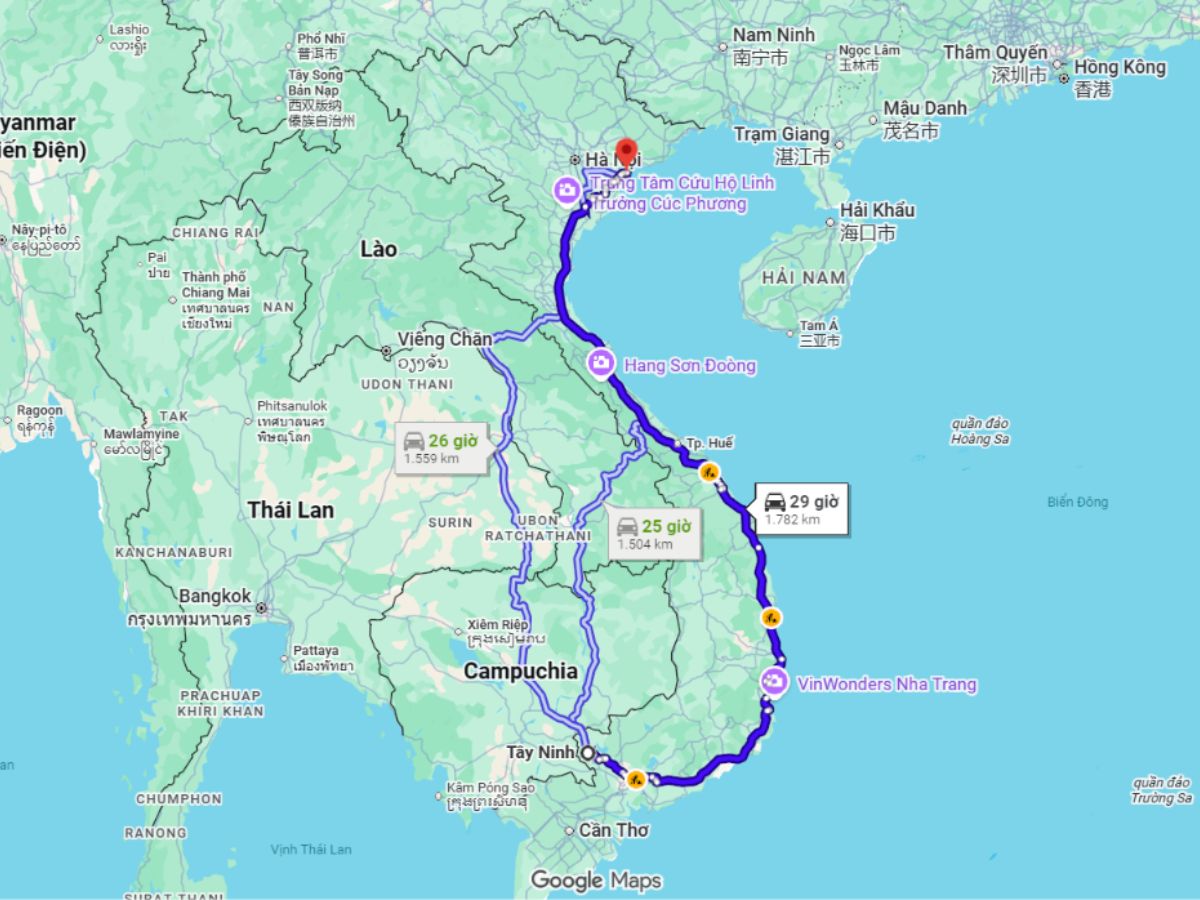 Hành trình từ Hải Phòng đi Tây Ninh có thể kéo dài hơn 30 giờ nếu đi đường bộ.