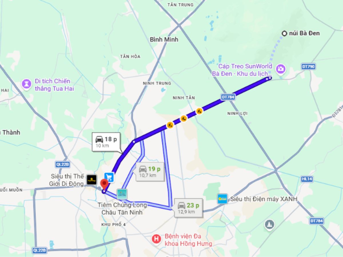 Quãng đường từ trung tâm Tây Ninh đến Núi Bà Đen khoảng 10–11 km