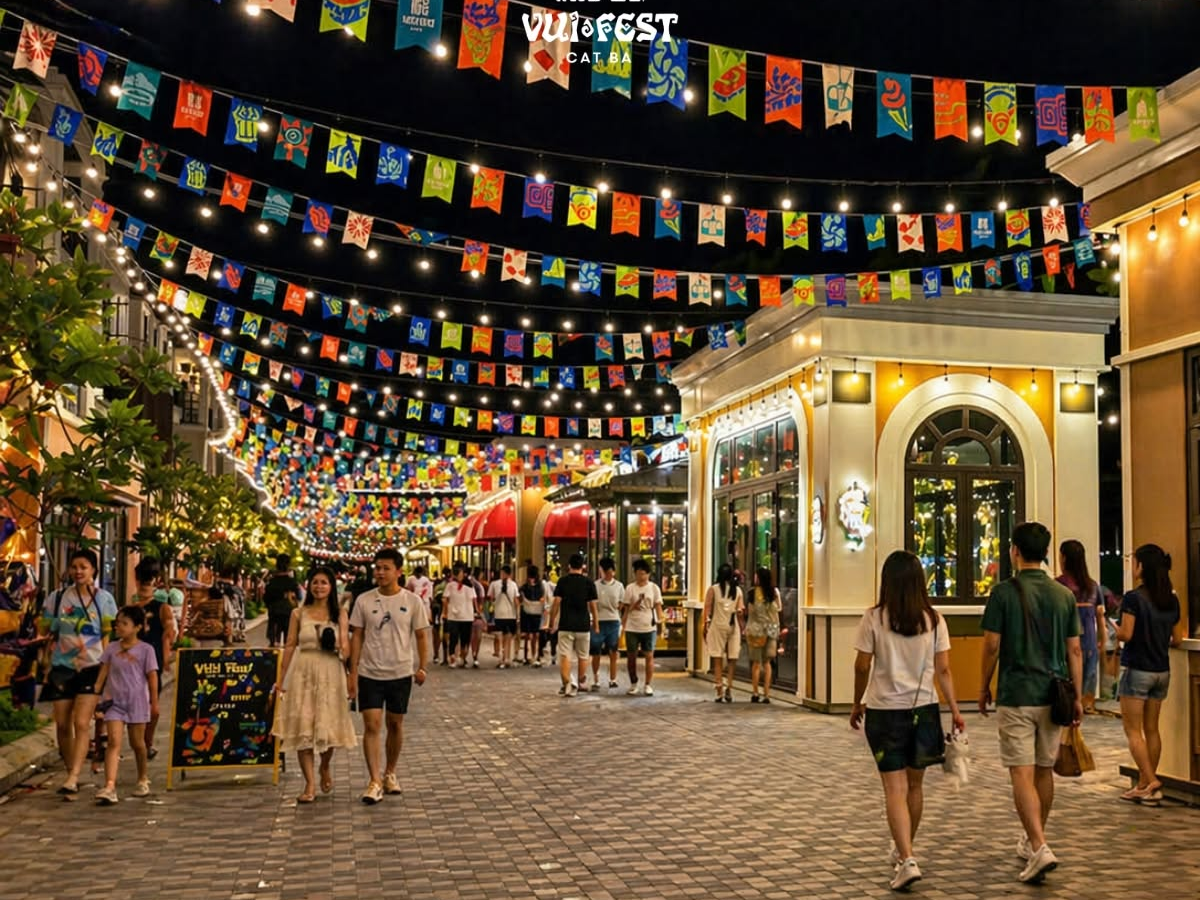 VUI-Fest Cat Ba sở hữu 36 gian hàng được thiết kế theo mô hình chợ đêm xanh