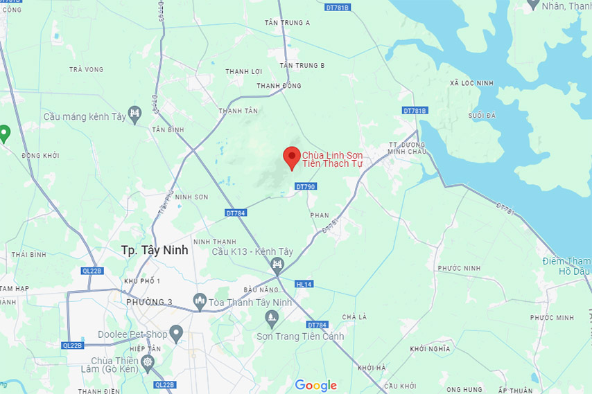 Xác định vị trí của chùa Bà Tây Ninh trên bản đồ địa lý (Nguồn: Google Maps)