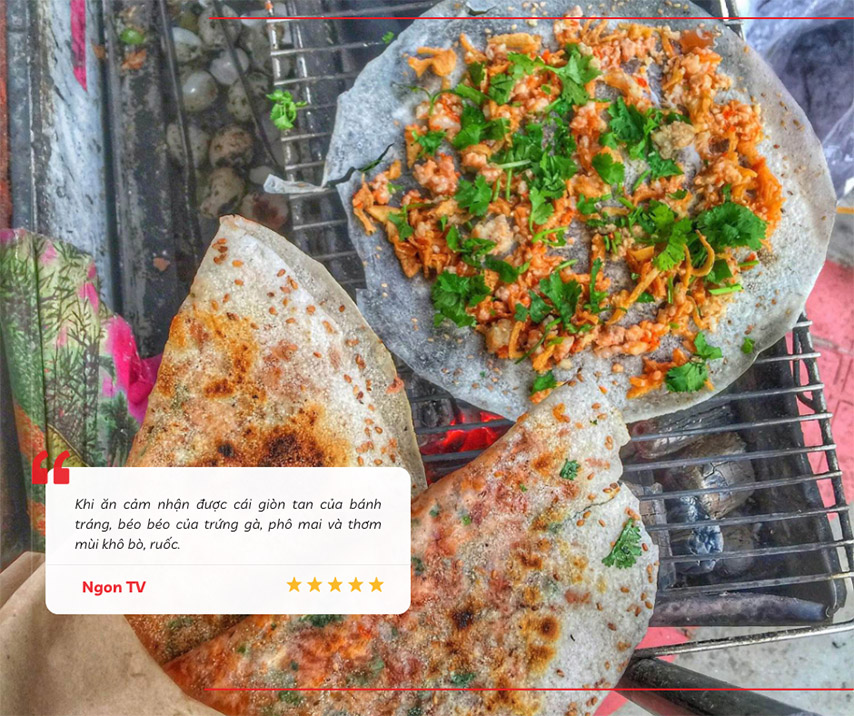 Tài khoản YouTube Ngon TV chia sẻ về hương vị của món bánh tráng nướng