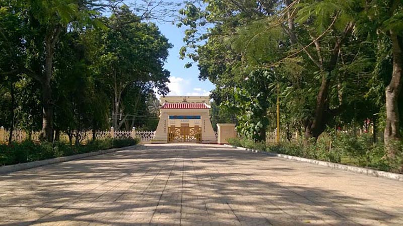 Cổng vào Trí Huệ Cung được hai hàng cây cao che bóng mát (Nguồn: Amour Justice)