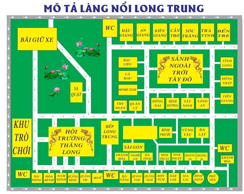 Bản đồ các phân khu trong khu du lịch sinh thái Long Trung