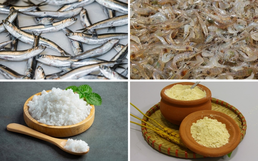 Bốn nguyên liệu chính của mắm chua Tây Ninh bao gồm cá cơm, tép, muối và thính (Nguồn: Internet)