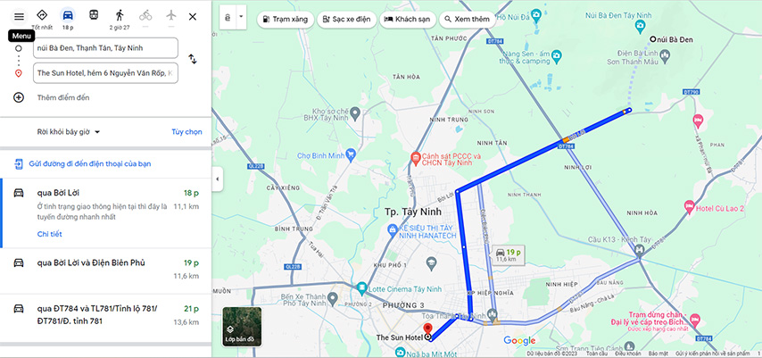 Cách di chuyển từ núi Bà Đen đến Khách sạn The Sun