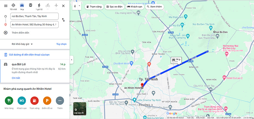 Cách di chuyển từ núi Bà Đen đến Khách sạn An Nhiên